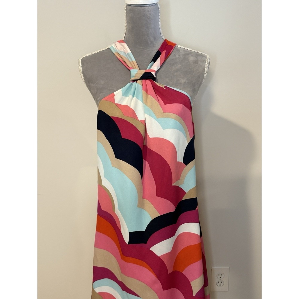 Trina Turk Striped Silky Mini‎ Halter Shift Mini Dress Sz XS Colorful Sleeveless - Picture 4 of 9